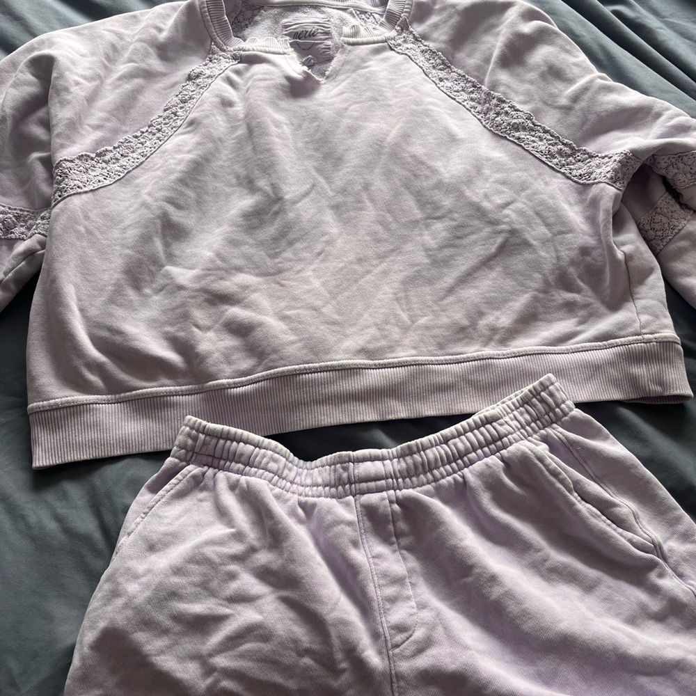 Aerie Lavender Loungewear Set cropped sweatshirt